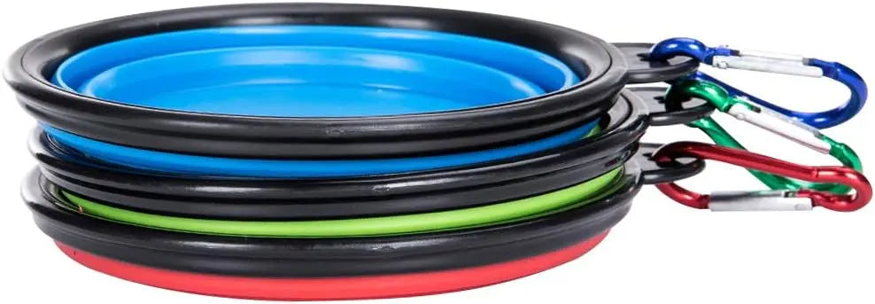 Collapsible Silicone Pet Bowl 350 ml – Foldable Travel Dish with Clip, Blue - mafooouk