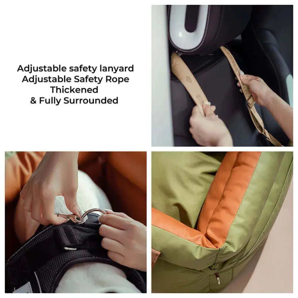 Deluxe Faux - Leather Dog Car Seat & Booster Bed with Safety Harness - mafooouk