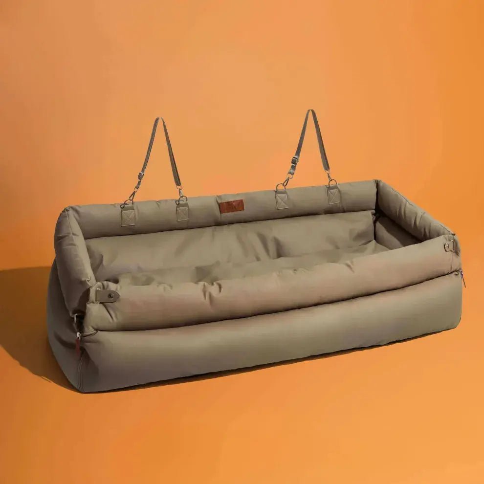 Deluxe Faux - Leather Dog Car Seat & Booster Bed with Safety Harness - mafooouk