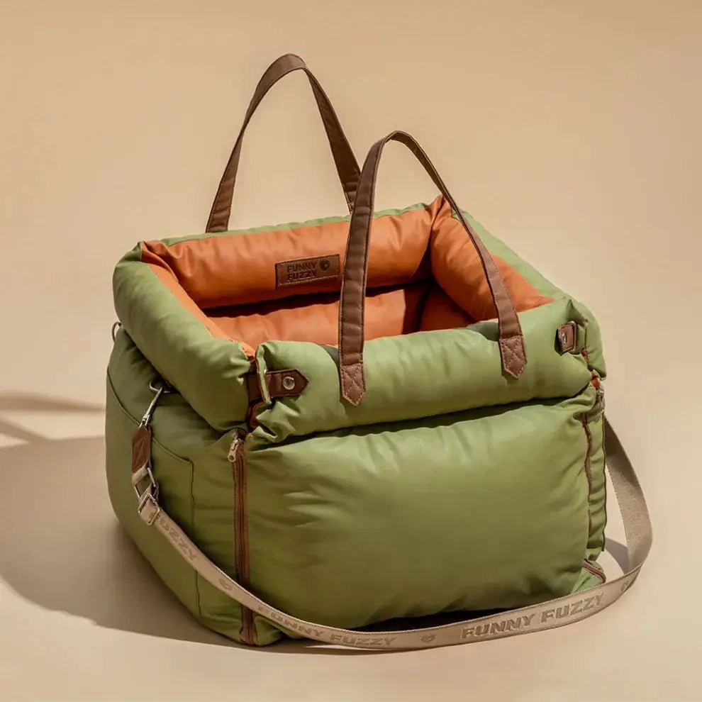 Deluxe Faux - Leather Dog Car Seat & Booster Bed with Safety Harness - mafooouk