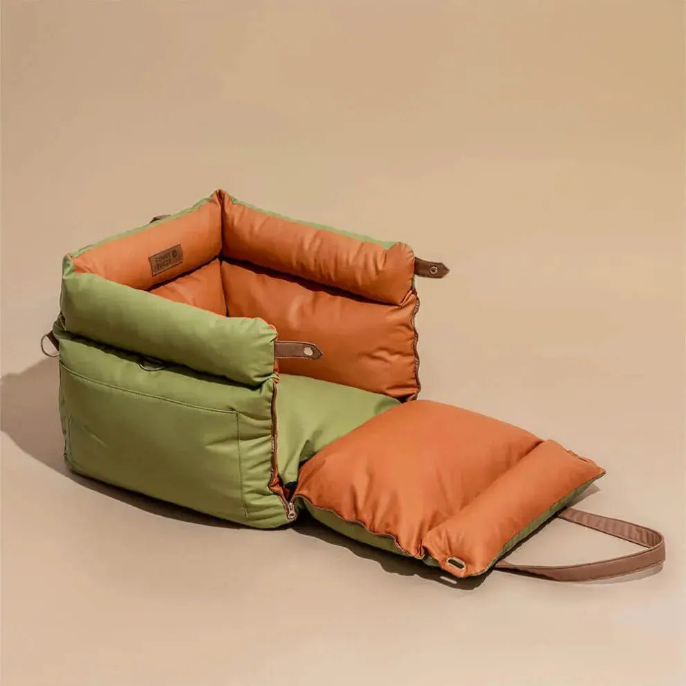 Deluxe Faux - Leather Dog Car Seat & Booster Bed with Safety Harness - mafooouk