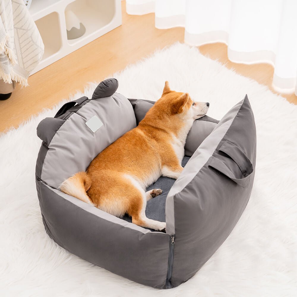 Dog Car Seat Bed – Bear Ears Safety Booster, Washable Plush Travel Seat for Small & Medium Dogs - mafooouk