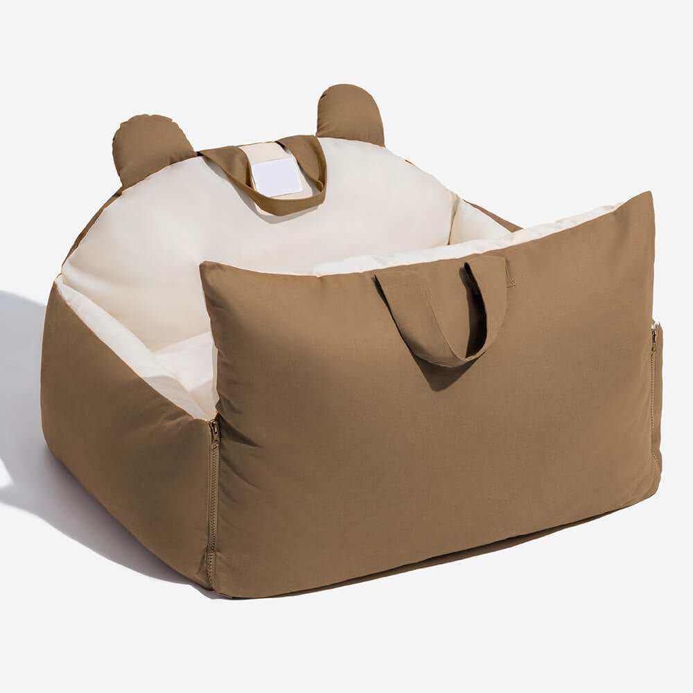 Dog Car Seat Bed – Bear Ears Safety Booster, Washable Plush Travel Seat for Small & Medium Dogs - mafooouk