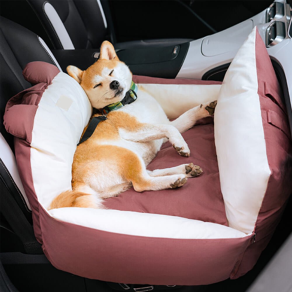 Dog Car Seat Bed – Bear Ears Safety Booster, Washable Plush Travel Seat for Small & Medium Dogs - mafooouk