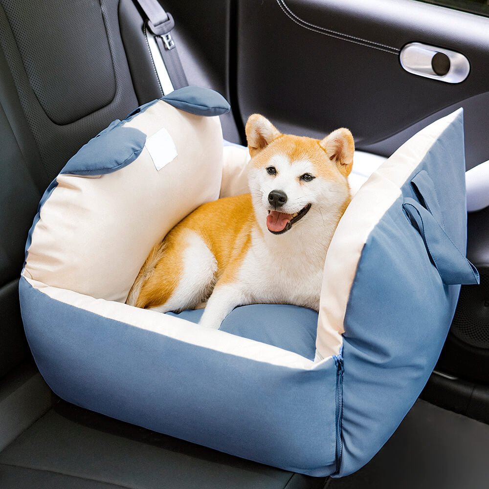 Dog Car Seat Bed – Bear Ears Safety Booster, Washable Plush Travel Seat for Small & Medium Dogs - mafooouk