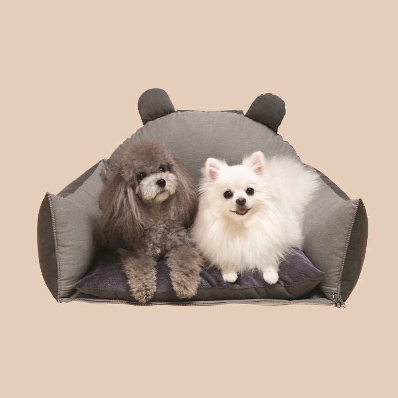 Dog Car Seat Bed – Bear Ears Safety Booster, Washable Plush Travel Seat for Small & Medium Dogs - mafooouk