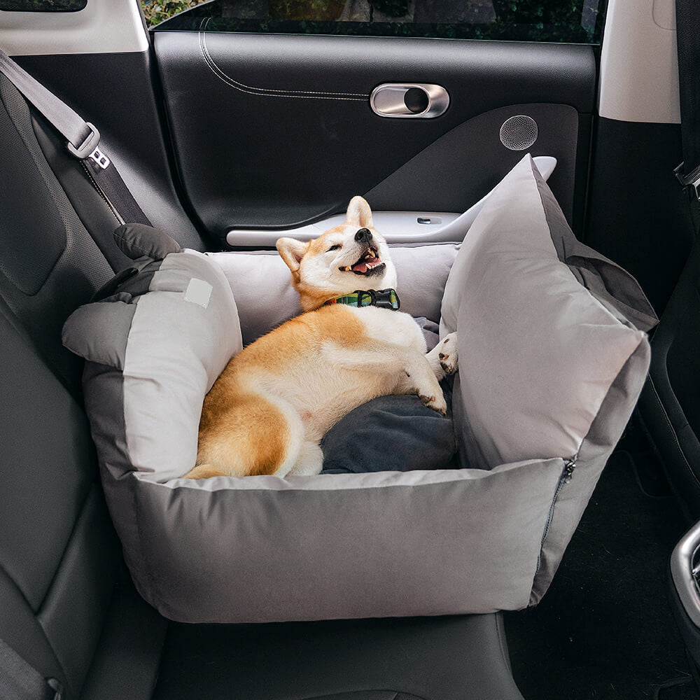 Dog Car Seat Bed – Bear Ears Safety Booster, Washable Plush Travel Seat for Small & Medium Dogs - mafooouk