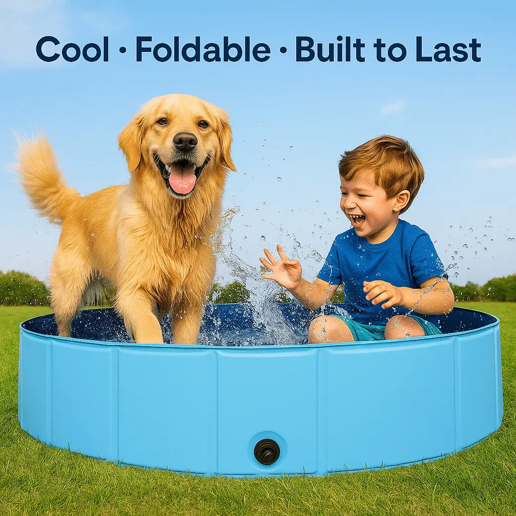 Dog Paddling Pool 80 cm – Foldable Hard - Side Non - Slip PVC Bath, Collapsible Kiddie Pool with Hose Drain, Portable Pet Wading Pool - mafooouk