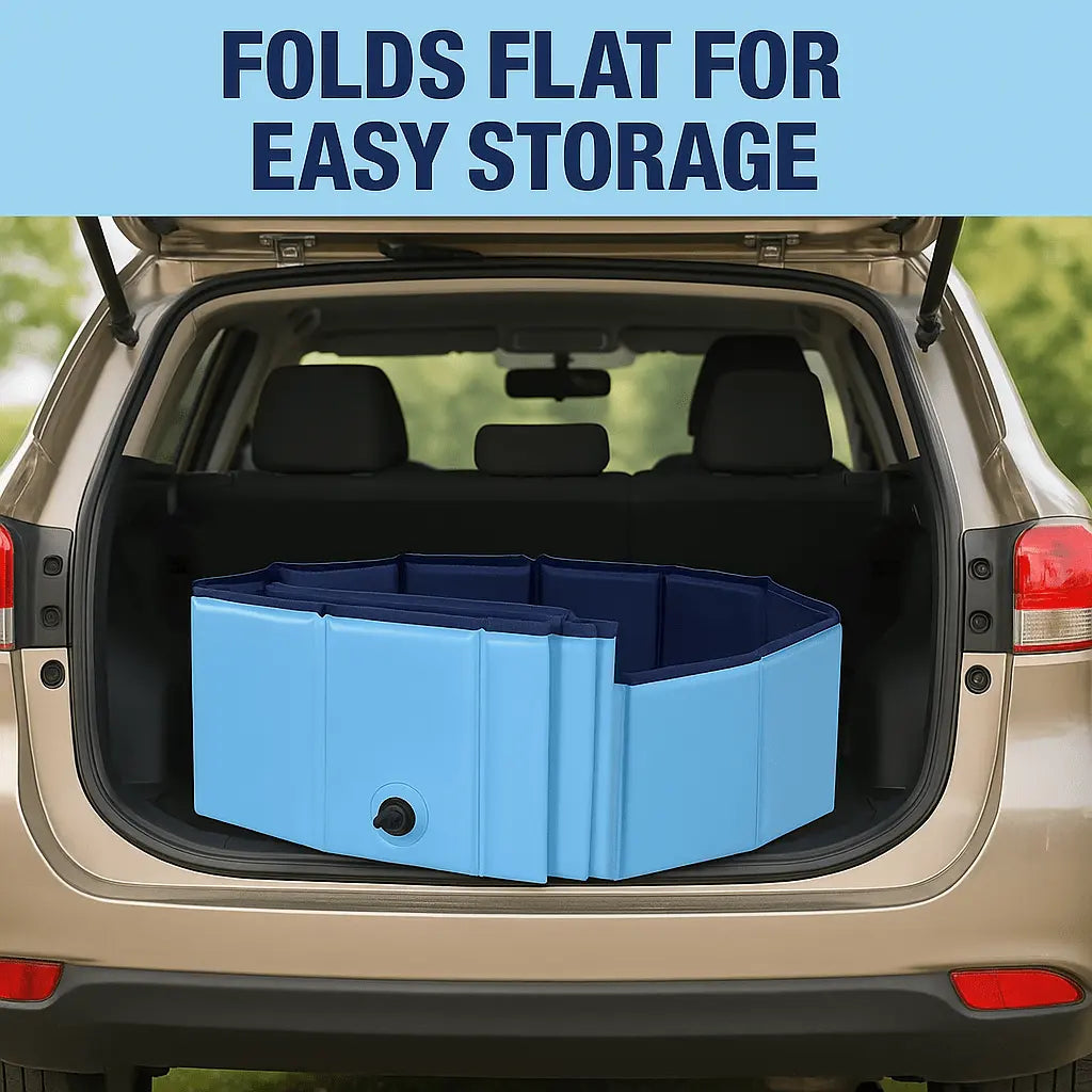 Dog Paddling Pool 80 cm – Foldable Hard - Side Non - Slip PVC Bath, Collapsible Kiddie Pool with Hose Drain, Portable Pet Wading Pool - mafooouk