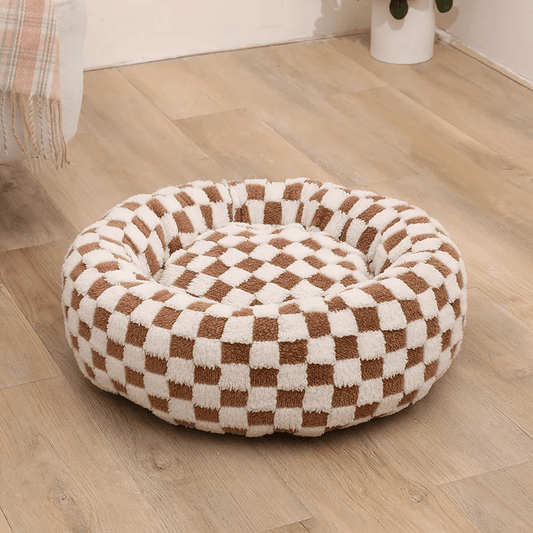Donut Dog Bed – Calming Checker Plush Washable Cozy Nest for Small & Medium Dogs - mafooouk