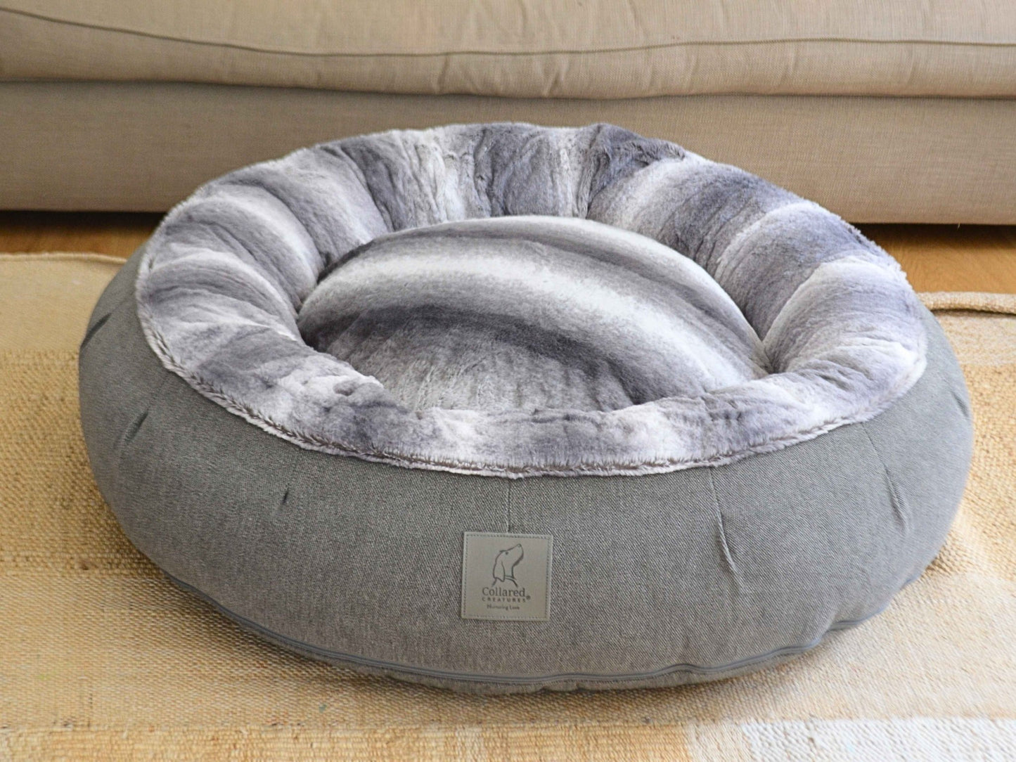 Donut Dog Bed – Grey Luxury Calming Orthopedic Washable Nest for Small to XL Dogs - mafooouk