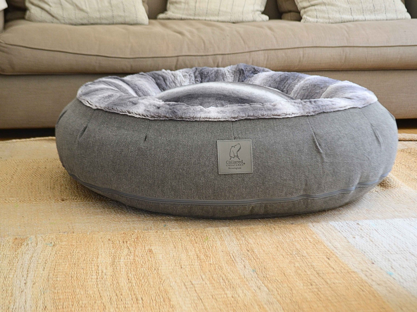 Donut Dog Bed – Grey Luxury Calming Orthopedic Washable Nest for Small to XL Dogs - mafooouk