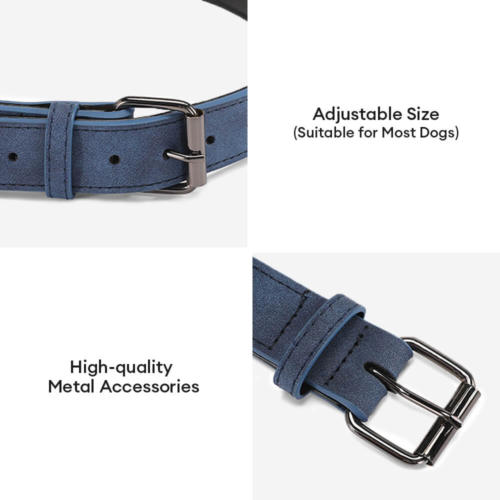 Faux Leather Dog Collar & Leash Set – Vintage, Soft - Neck, Adjustable - mafooouk