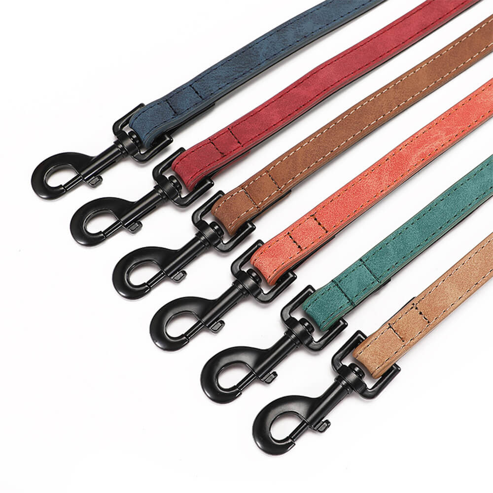 Faux Leather Dog Collar & Leash Set – Vintage, Soft - Neck, Adjustable - mafooouk