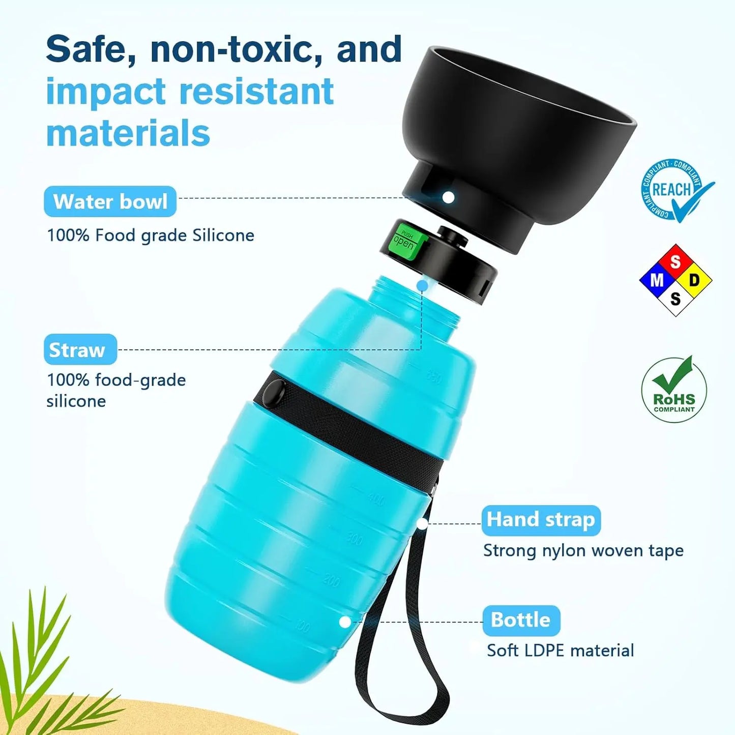 Foldable Dog Water Bottle – 500 ml Leak - Proof Travel Dispenser & Bowl - mafooouk