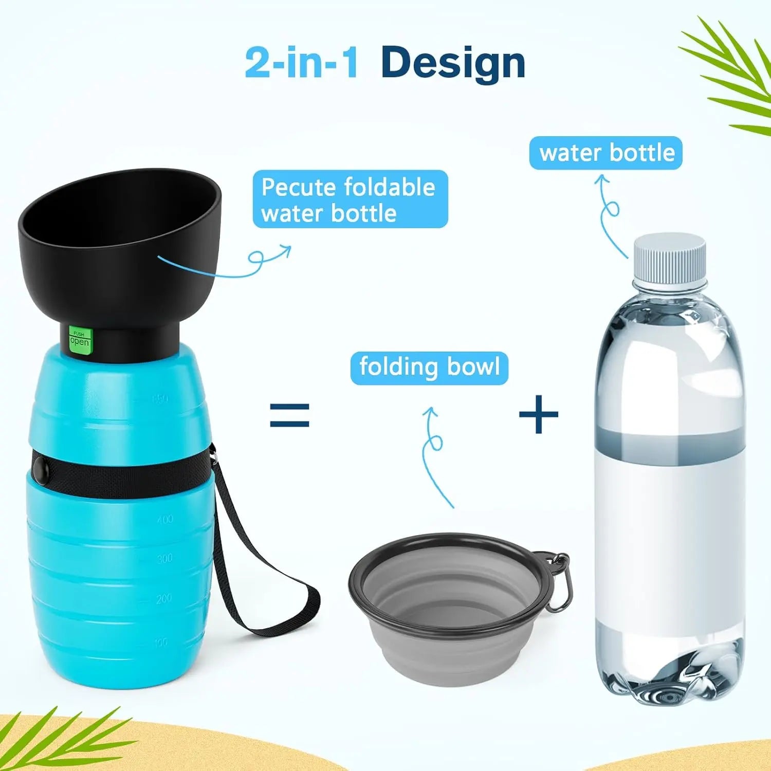 Foldable Dog Water Bottle – 500 ml Leak - Proof Travel Dispenser & Bowl - mafooouk