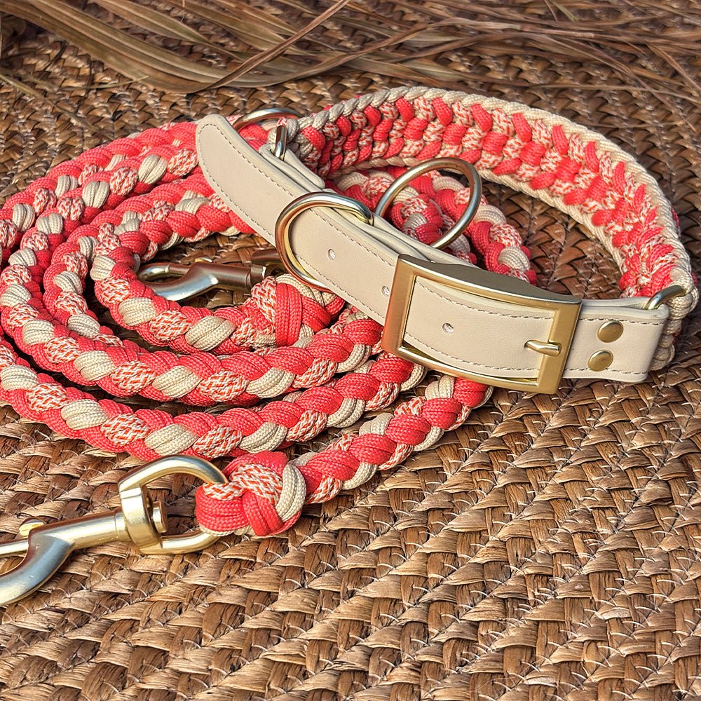Hand - Woven Hemp Rope Dog Collar & Leash Set – Anti - Pull, 3 - in - 1 - mafooouk