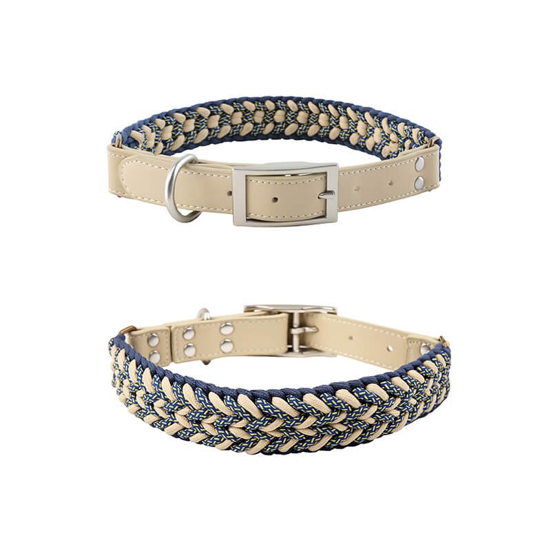 Hand - Woven Hemp Rope Dog Collar & Leash Set – Anti - Pull, 3 - in - 1 - mafooouk