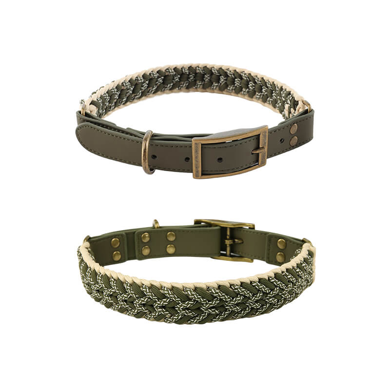 Hand - Woven Hemp Rope Dog Collar & Leash Set – Anti - Pull, 3 - in - 1 - mafooouk