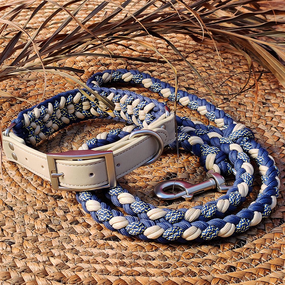 Hand - Woven Hemp Rope Dog Collar & Leash Set – Anti - Pull, 3 - in - 1 - mafooouk