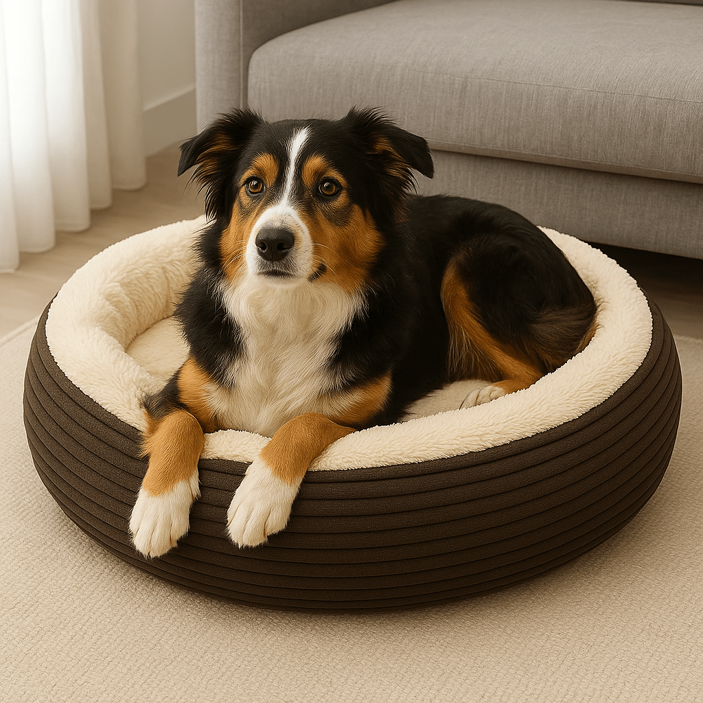 Large Plush Dog Bed for Large Dogs – Washable Cover, Anti - Slip, Calming Bolster (Grey/Cream) - mafooouk