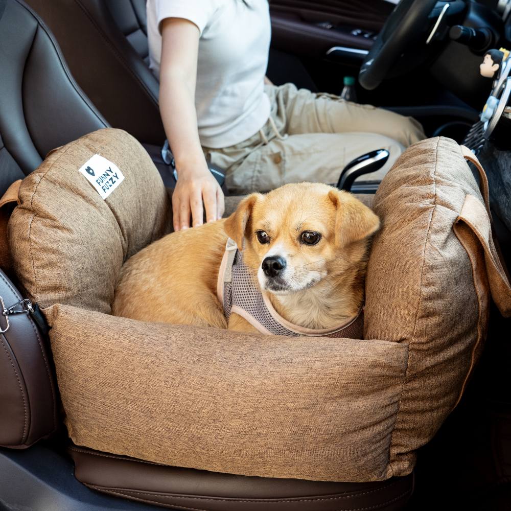 Dog Car Seat Bed – First Class Booster with Safety Belt, Washable Cushion & Travel Carrier