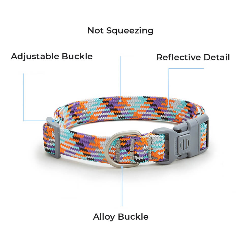 Reflective Weave Adjustable Anti Pull Dog Collar and Leash - mafooouk