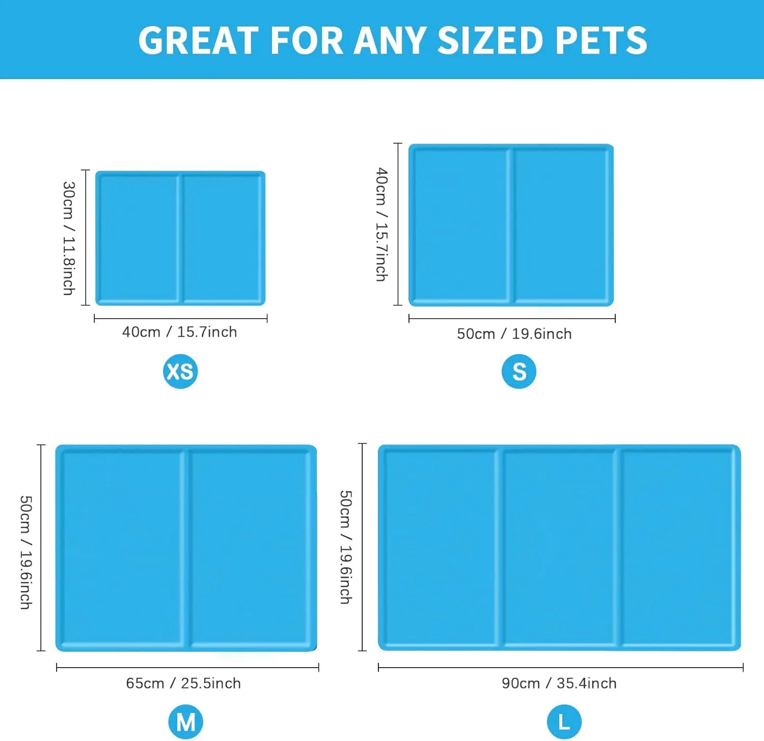 Self - Cooling Gel Pet Mat 65 × 50 cm – Durable 450 µ Oxford, Blue (M) - mafooouk