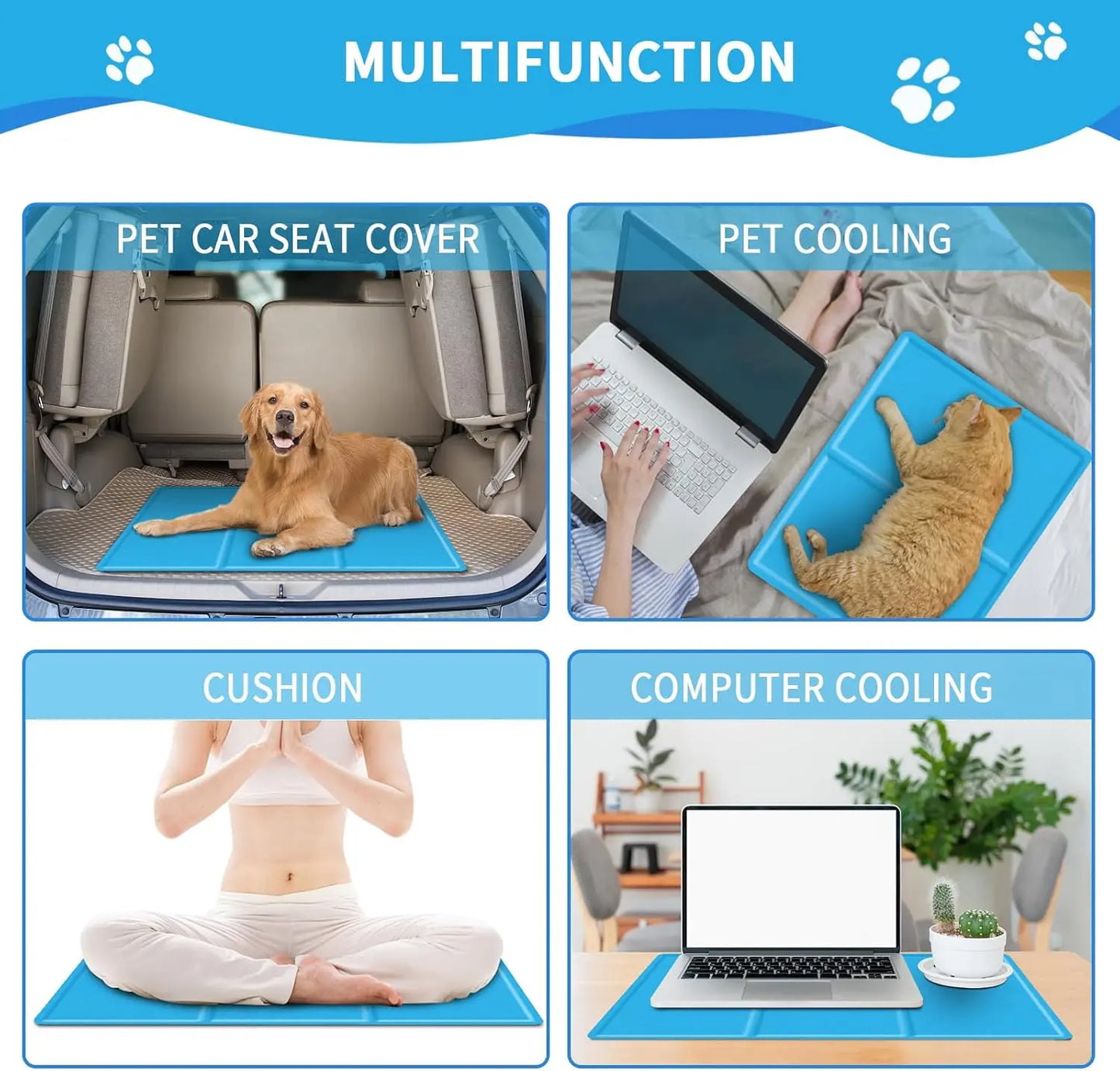 Self - Cooling Gel Pet Mat 65 × 50 cm – Durable 450 µ Oxford, Blue (M) - mafooouk