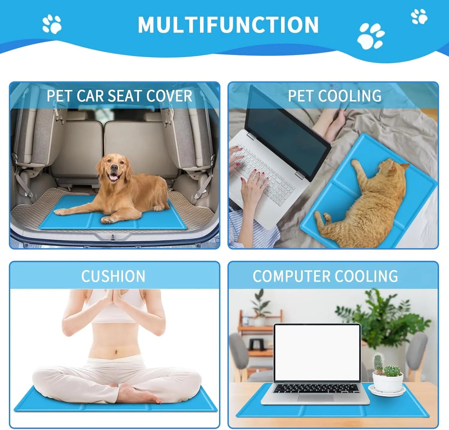 Self - Cooling Gel Pet Mat 65 × 50 cm – Durable 450 µ Oxford, Blue (M) - mafooouk
