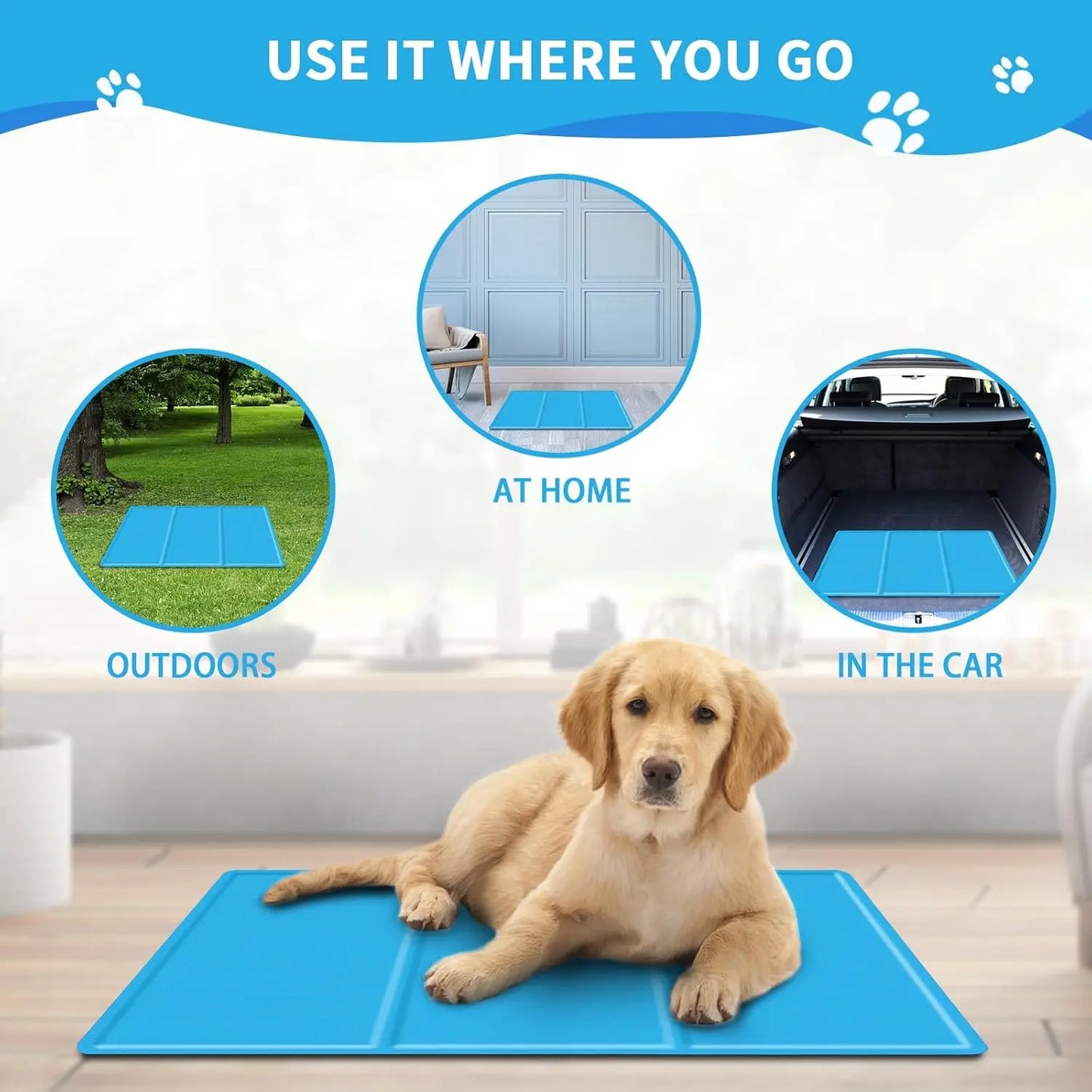 Self - Cooling Gel Pet Mat 65 × 50 cm – Durable 450 µ Oxford, Blue (M) - mafooouk