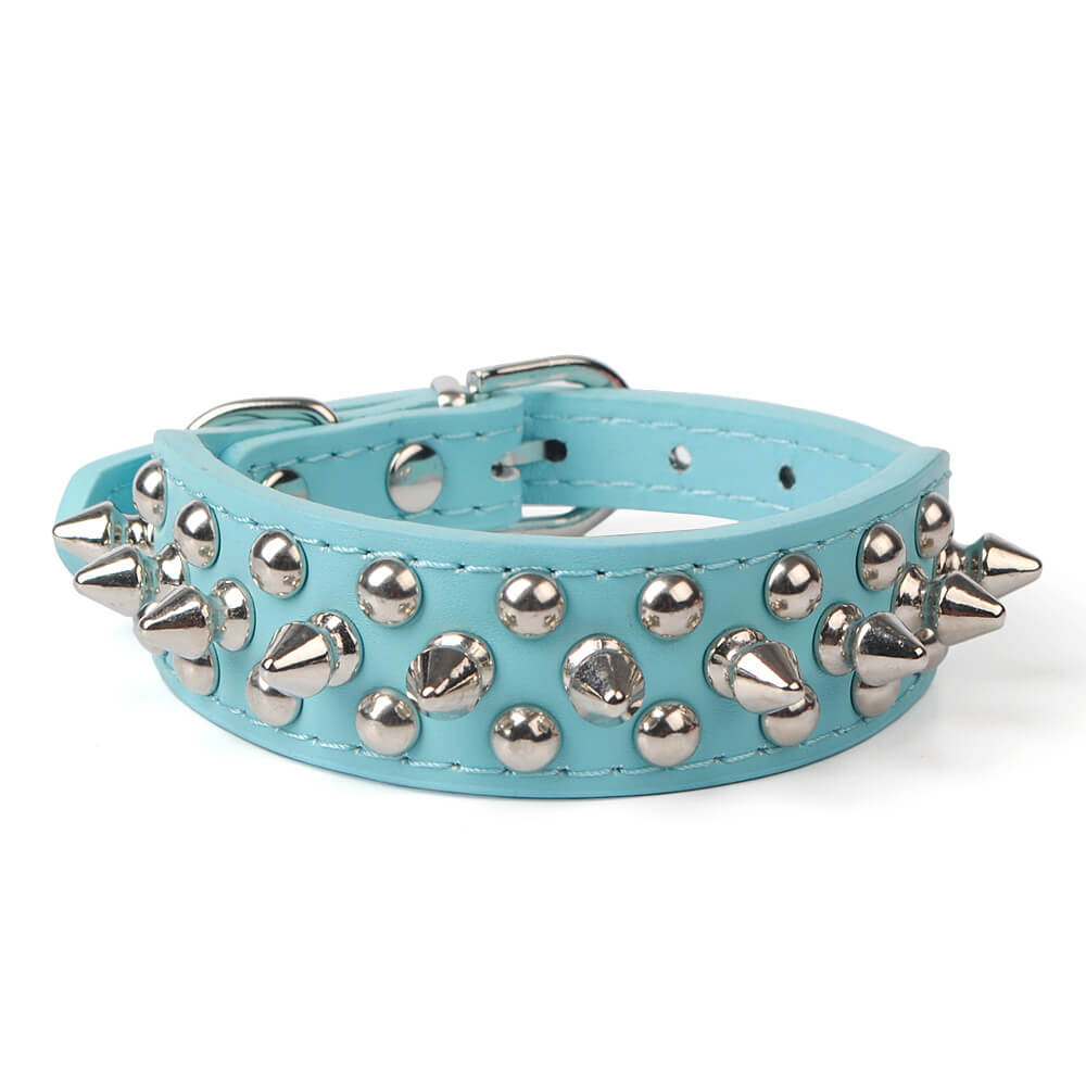 Studded Dog Collar & Leash – Multicolour, Adjustable PU, Padded - mafooouk