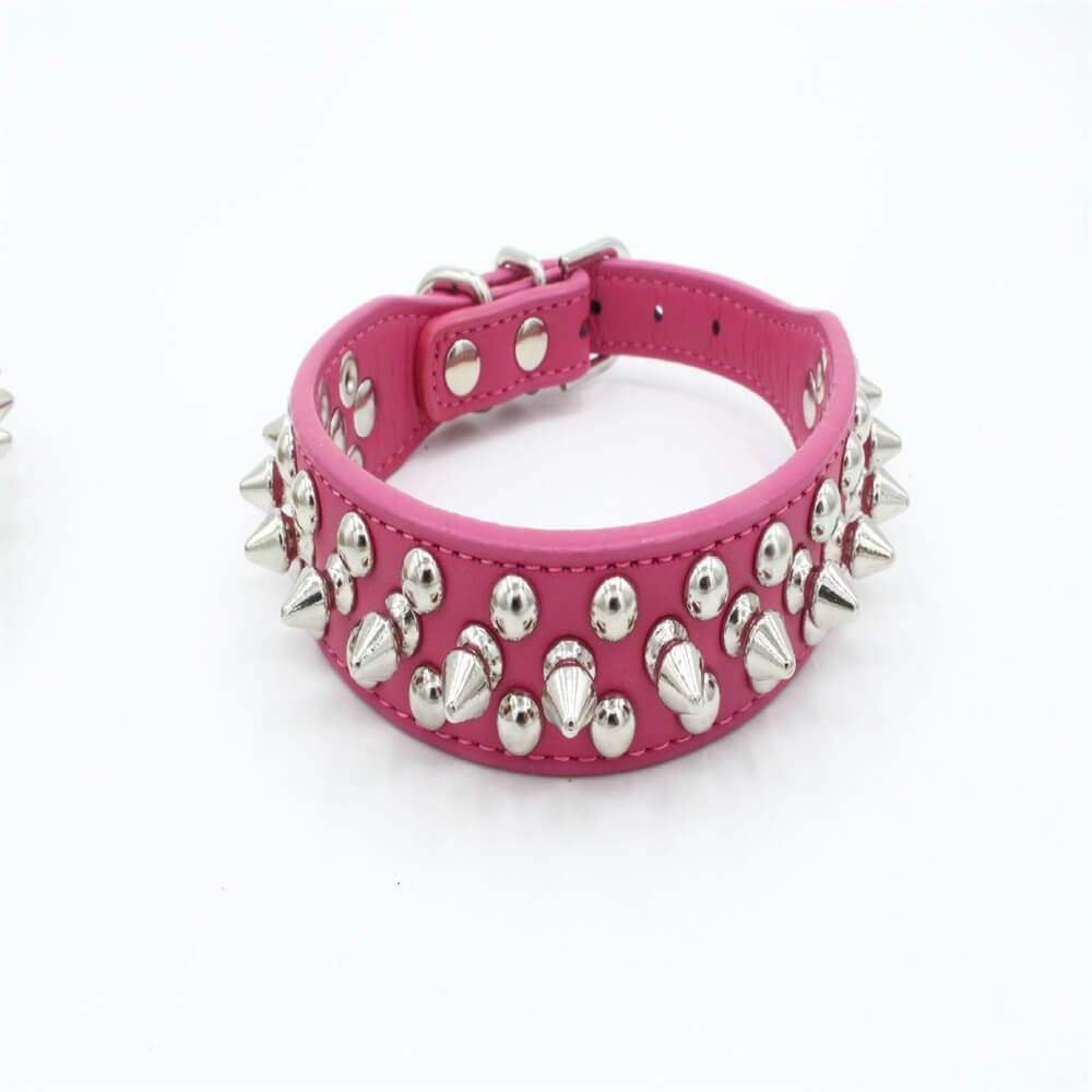 Studded Dog Collar & Leash – Multicolour, Adjustable PU, Padded - mafooouk