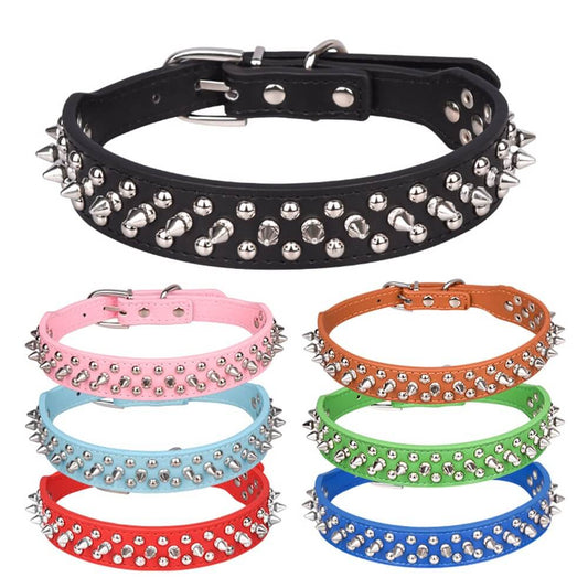 Studded Dog Collar & Leash – Multicolour, Adjustable PU, Padded - mafooouk