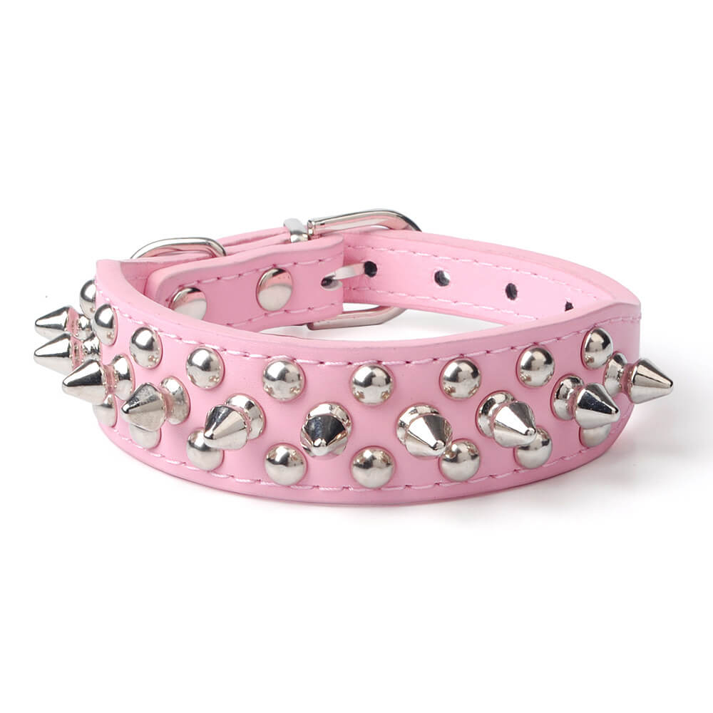 Studded Dog Collar & Leash – Multicolour, Adjustable PU, Padded - mafooouk