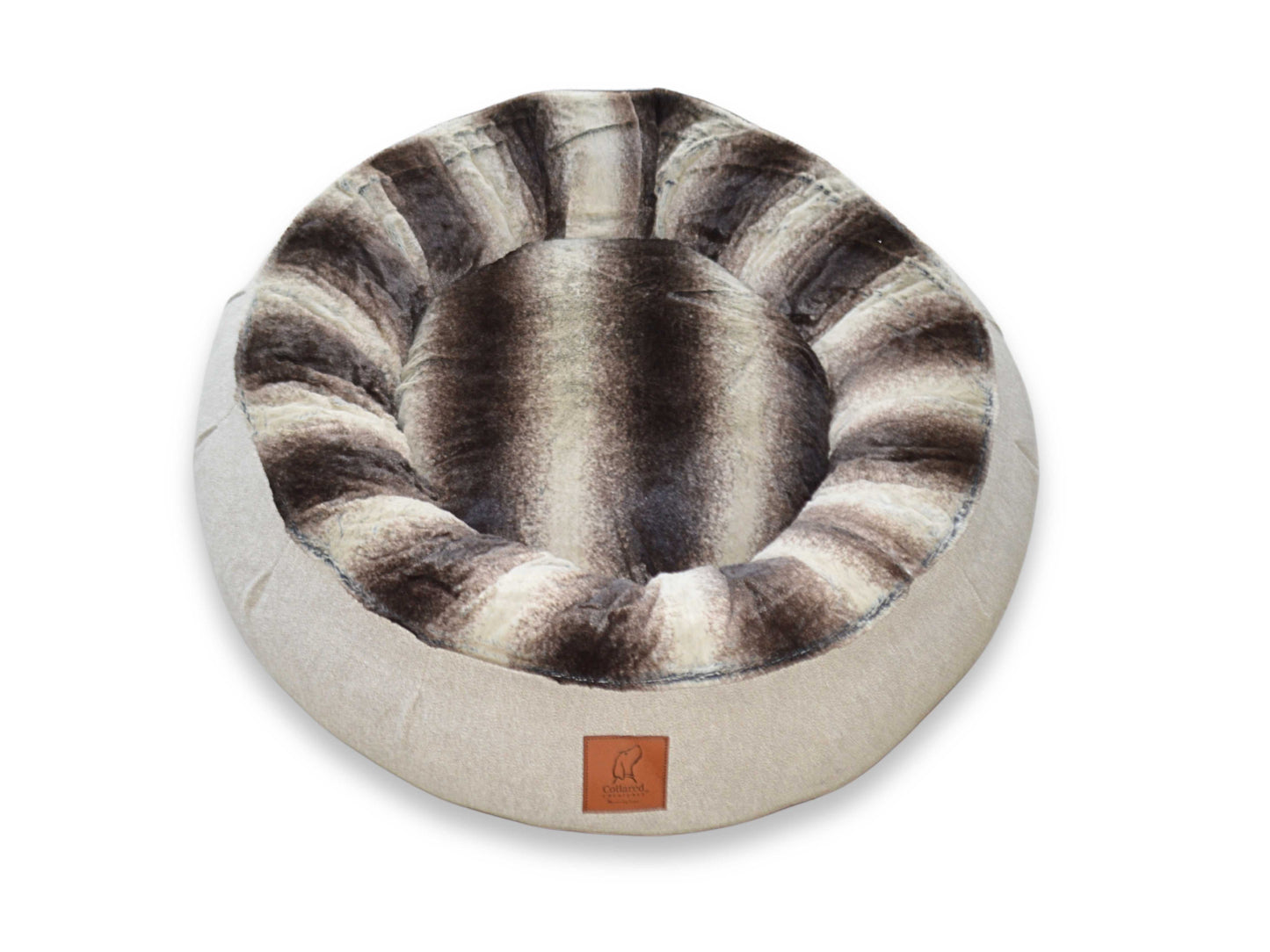 Donut Dog Bed – Brown Luxury Calming Plush Sofa Nest with Washable Removable Cover