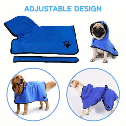 Dog Drying Robe/Coat – 400GSM Microfibre, Super-Absorbent Quick-Dry, Adjustable Velcro, Machine-Washable