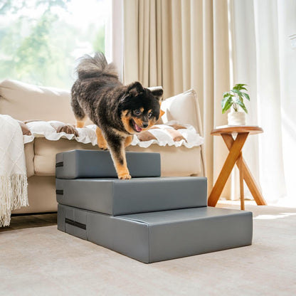 Dog Stairs for Bed & Sofa – Waterproof Washable PU Leather Modular Multi-Level Pet Steps