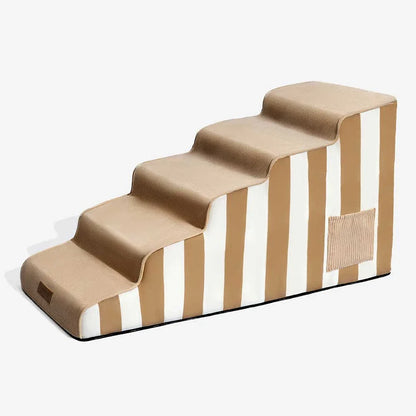 Dog Stairs for Bed & Sofa – SafeStep Striped Washable Pet Steps with Sponge Support & Anti-Slip Base