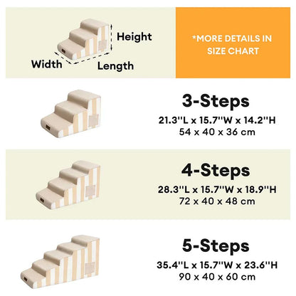 Dog Stairs for Bed & Sofa – SafeStep Striped Washable Pet Steps with Sponge Support & Anti-Slip Base