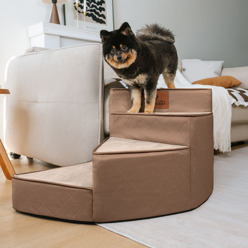 Dog Stairs for Bed & Sofa – Luxe Faux Leather Spiral Pet Steps, Water-Repellent & Washable (StepEase)