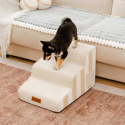 Dog Stairs for Bed & Sofa – SafeStep Striped Washable Pet Steps with Sponge Support & Anti-Slip Base