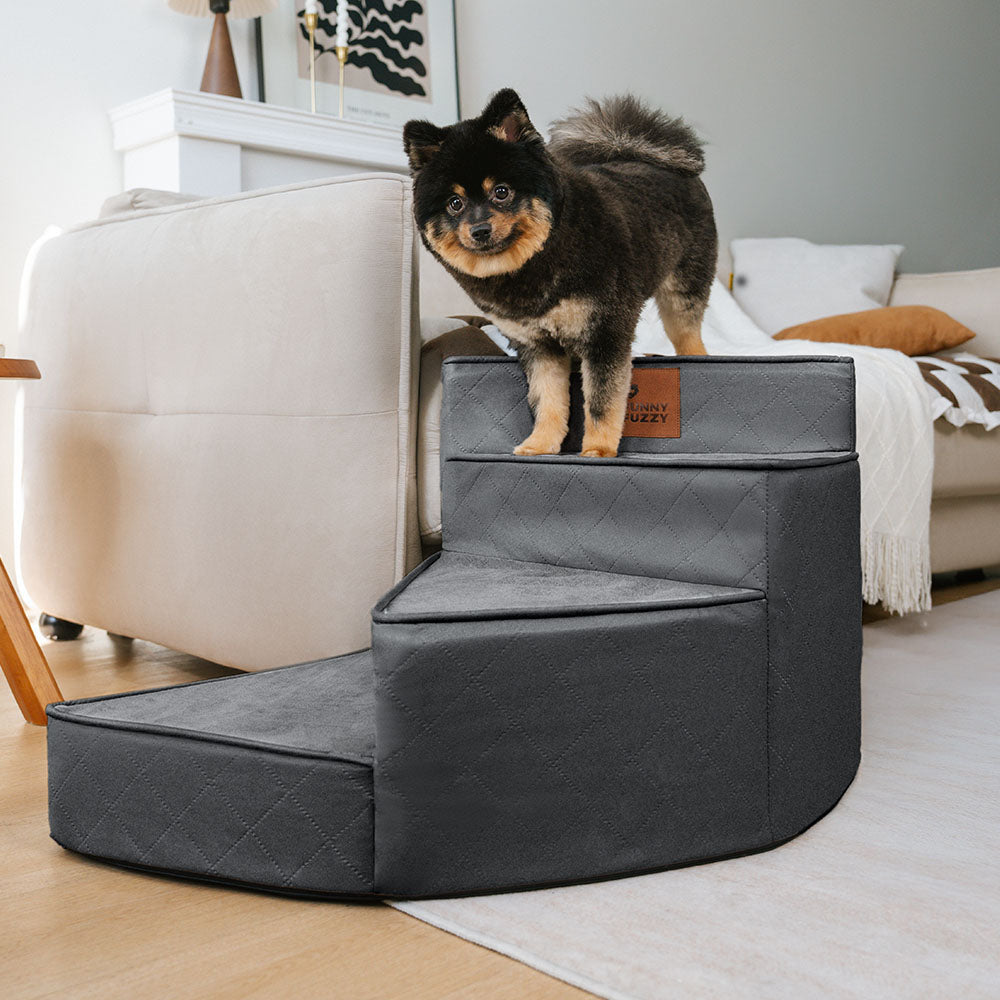 Dog Stairs for Bed & Sofa – Luxe Faux Leather Spiral Pet Steps, Water-Repellent & Washable (StepEase)