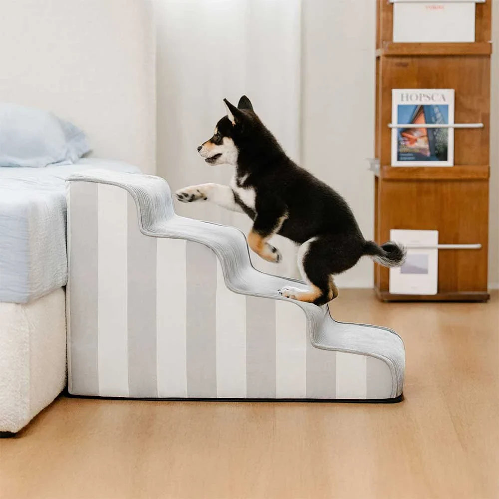Dog Stairs for Bed & Sofa – SafeStep Striped Washable Pet Steps with Sponge Support & Anti-Slip Base