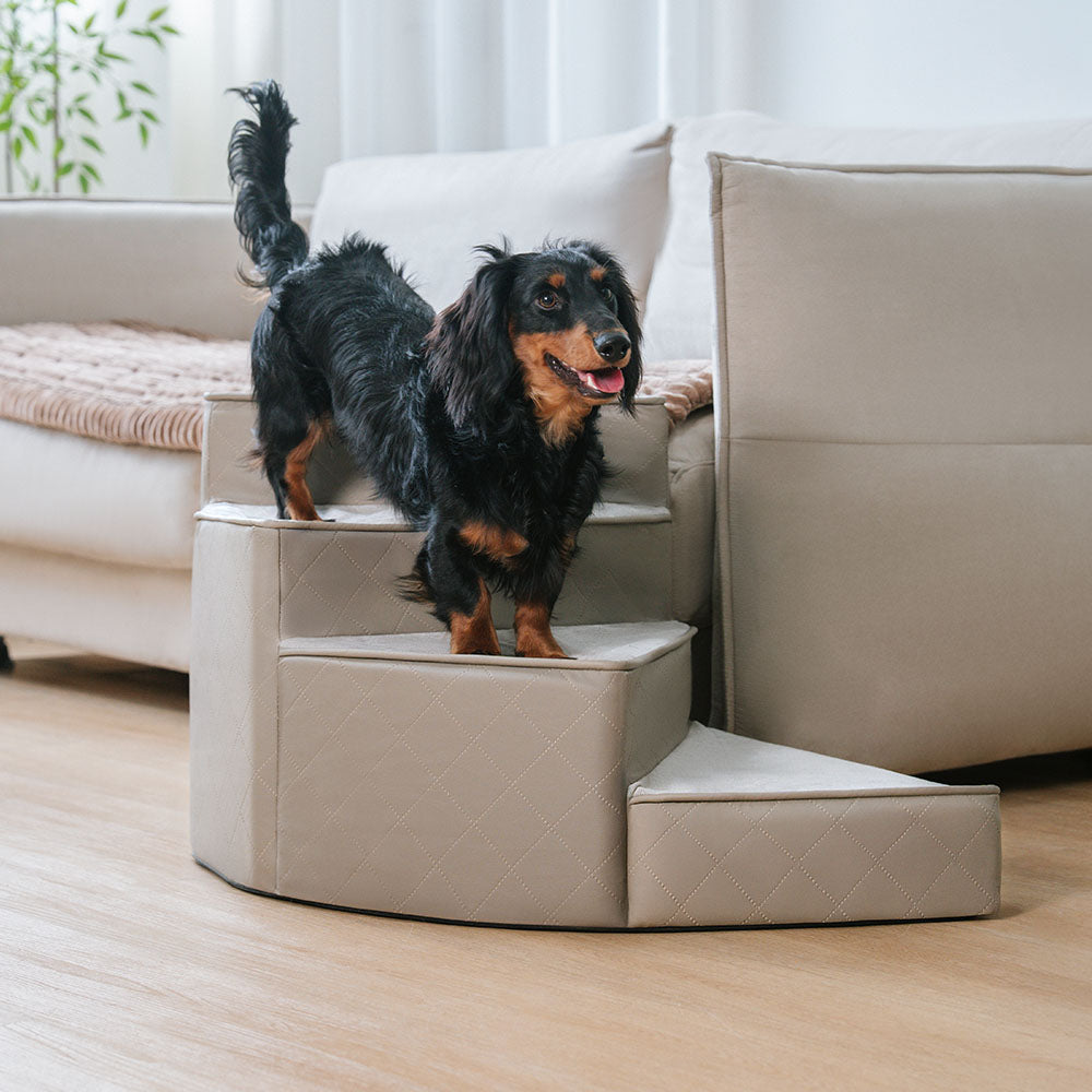 Dog Stairs for Bed & Sofa – Luxe Faux Leather Spiral Pet Steps, Water-Repellent & Washable (StepEase)