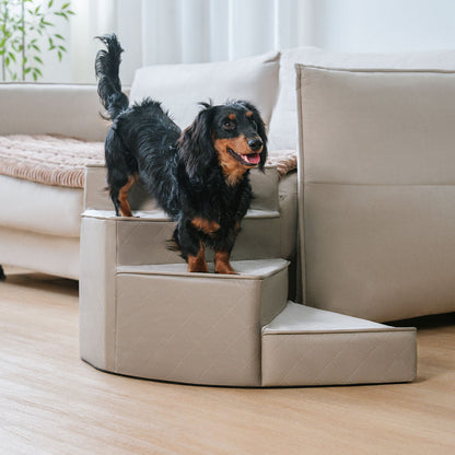 Dog Stairs for Bed & Sofa – Luxe Faux Leather Spiral Pet Steps, Water-Repellent & Washable (StepEase)