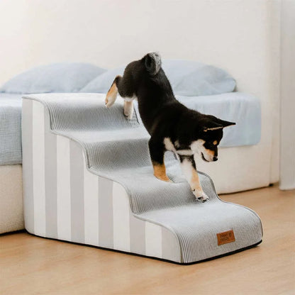 Dog Stairs for Bed & Sofa – SafeStep Striped Washable Pet Steps with Sponge Support & Anti-Slip Base