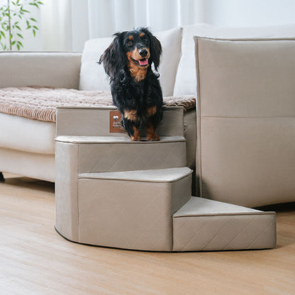 Dog Stairs for Bed & Sofa – Luxe Faux Leather Spiral Pet Steps, Water-Repellent & Washable (StepEase)