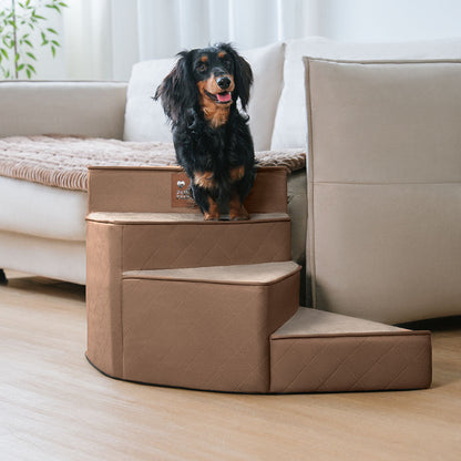 Dog Stairs for Bed & Sofa – Luxe Faux Leather Spiral Pet Steps, Water-Repellent & Washable (StepEase)