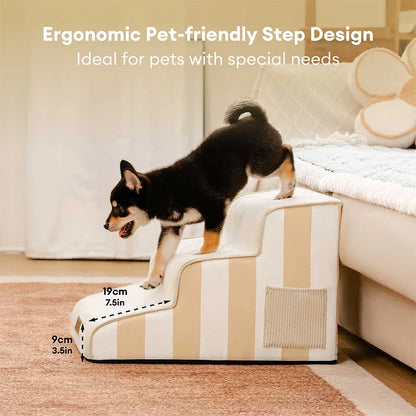 Dog Stairs for Bed & Sofa – SafeStep Striped Washable Pet Steps with Sponge Support & Anti-Slip Base
